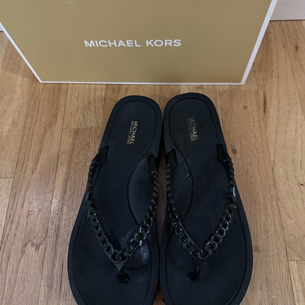 Michael Kors Black Chain Flip Flops worn once